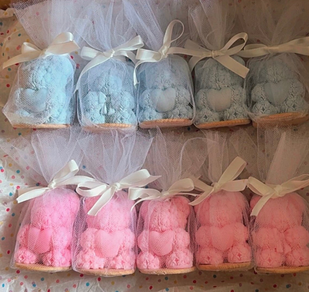 Custom Rose Teddy Trio on Coasters | Tulle Wrapped Gift Set