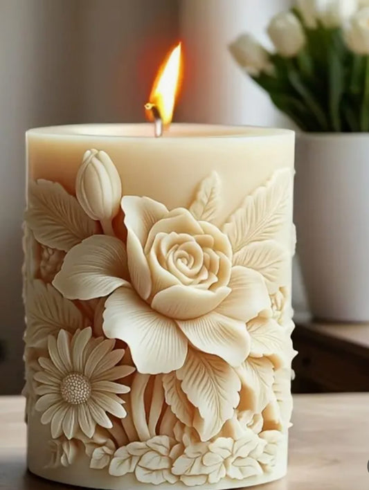 3D floral cylinder candle